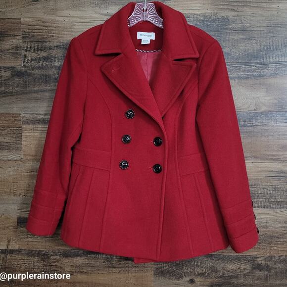 St Johns Bay Double Breasted Peacoat M Wool Cashmere Blend Preppy Quiet Luxury - Picture 1 of 11